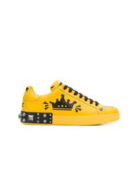 Sneakers basse in pelle stampate gialle di Dolce & Gabbana