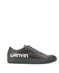 Sneakers basse in pelle stampate marrone scuro di Lanvin