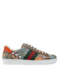 Sneakers basse in pelle stampate multicolori di Gucci