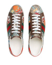 Sneakers basse in pelle stampate multicolori di Gucci