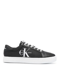 Sneakers basse in pelle stampate nere e bianche di Calvin Klein
