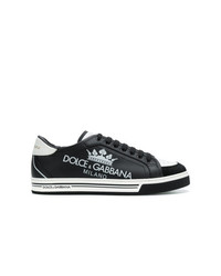 Sneakers basse in pelle stampate nere e bianche di Dolce & Gabbana