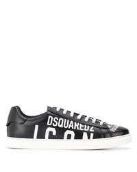 Sneakers basse in pelle stampate nere e bianche di DSQUARED2