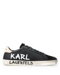 Sneakers basse in pelle stampate nere e bianche di Karl Lagerfeld