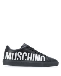 Sneakers basse in pelle stampate nere e bianche di Moschino