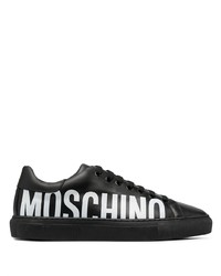 Sneakers basse in pelle stampate nere e bianche di Moschino