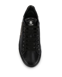 Sneakers basse in pelle stampate nere e bianche di Roberto Cavalli