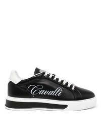 Sneakers basse in pelle stampate nere e bianche di Roberto Cavalli