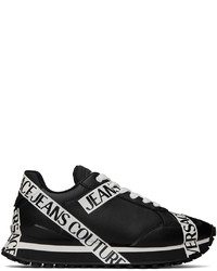 Sneakers basse in pelle stampate nere e bianche di VERSACE JEANS COUTURE