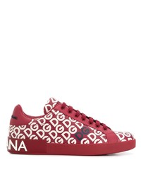 Sneakers basse in pelle stampate rosse di Dolce & Gabbana