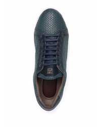 Sneakers basse in pelle tessute verde scuro di Corneliani