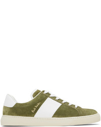 Sneakers basse in pelle verde oliva di Paul Smith