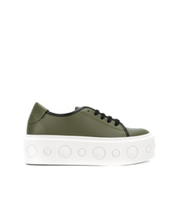 Sneakers basse in pelle verde oliva di Versus
