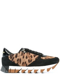 Sneakers basse leopardate marrone chiaro di Dolce & Gabbana