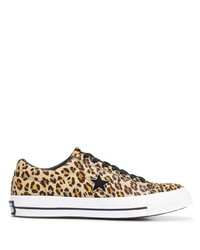 Sneakers basse leopardate marroni di Converse