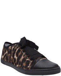 Sneakers basse leopardate marroni di Lanvin