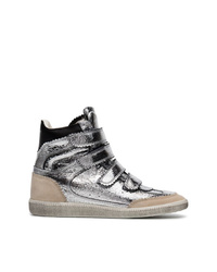 Sneakers con zeppa in pelle argento di Isabel Marant