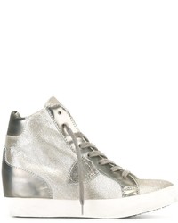 Sneakers con zeppa in pelle argento di Philippe Model