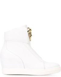 Sneakers con zeppa in pelle bianche di Versace