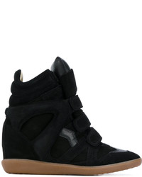 Sneakers con zeppa in pelle nere di Isabel Marant