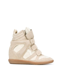 Sneakers con zeppa in pelle scamosciata beige di Isabel Marant