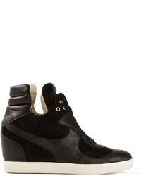 Sneakers con zeppa in pelle scamosciata nere di Alexander McQueen