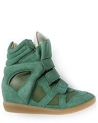 Sneakers con zeppa in pelle scamosciata verde scuro di Isabel Marant