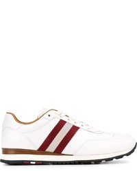 Sneakers in pelle a righe orizzontali bianche