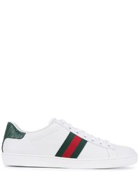 Sneakers in pelle a righe orizzontali bianche di Gucci