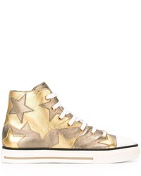 Sneakers in pelle con stelle dorate di Roberto Cavalli