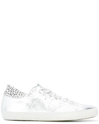 Sneakers in pelle leopardate argento di Philippe Model