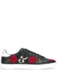 Sneakers in pelle ricamate nere di Dolce & Gabbana