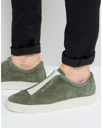 Sneakers in pelle scamosciata stampate verde oliva