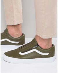 Sneakers in pelle verde oliva di Vans