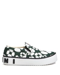 Sneakers senza lacci a fiori verde oliva di Marni