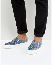 Sneakers senza lacci di jeans stampate blu scuro di Asos