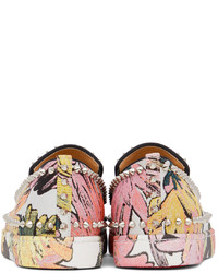 Sneakers senza lacci di tela a fiori bianche di Christian Louboutin