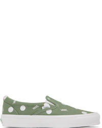 Sneakers senza lacci di tela a pois verde oliva