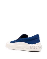 Sneakers senza lacci di tela blu scuro di Moncler
