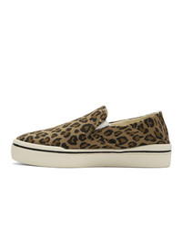 Sneakers senza lacci di tela leopardate marroni di R13