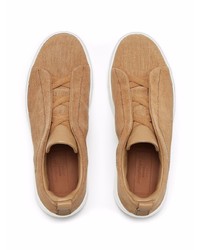 Sneakers senza lacci di tela marrone chiaro di Zegna