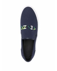 Sneakers senza lacci di tela stampate blu scuro di Kenzo