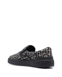 Sneakers senza lacci di tela stampate nere e bianche di Balmain