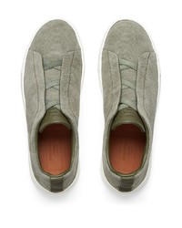 Sneakers senza lacci di tela verde oliva di Ermenegildo Zegna