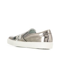 Sneakers senza lacci in pelle argento di Karl Lagerfeld