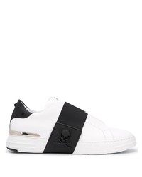Sneakers senza lacci in pelle bianche e nere di Philipp Plein