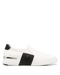 Sneakers senza lacci in pelle bianche e nere di Philipp Plein