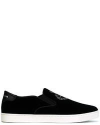 Sneakers senza lacci in pelle blu scuro di Dolce & Gabbana