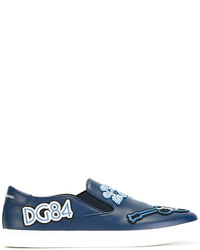 Sneakers senza lacci in pelle blu di Dolce & Gabbana