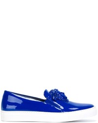 Sneakers senza lacci in pelle blu di Versace